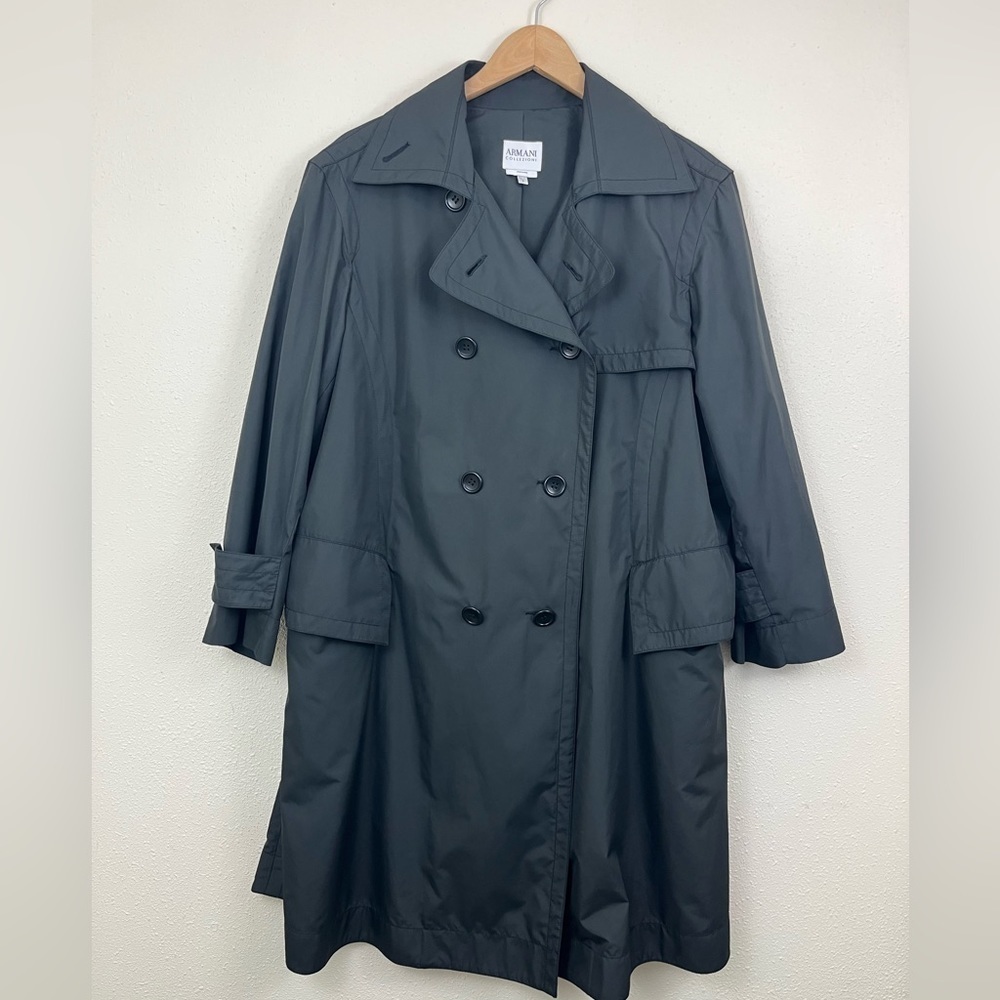 ARMANI COLLEZIONI Black Double Breasted Trench Coat Womens Size 8